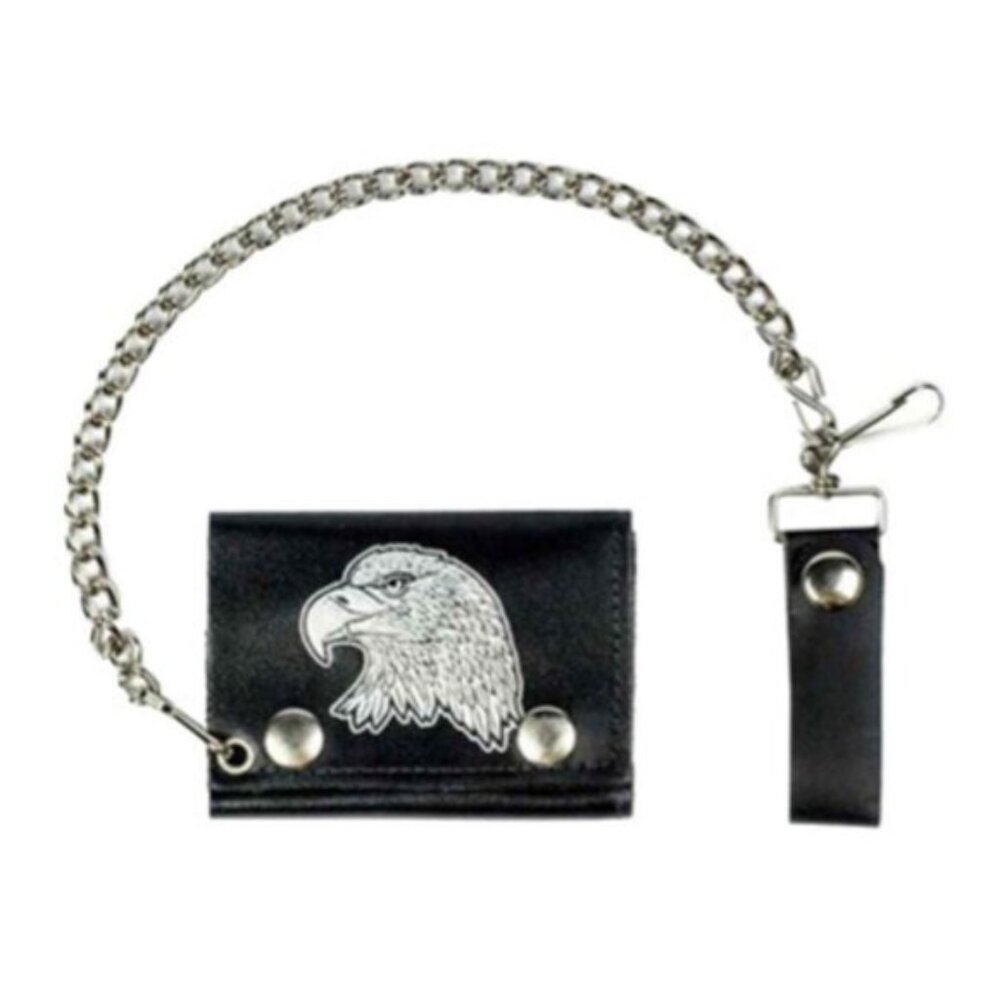 Mascorro Leather Unisex Motorcycle Eagle Truckers Biker Tri-fold Chain Wallet 💸